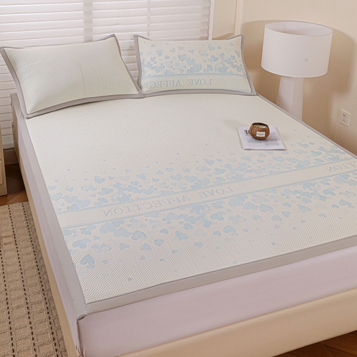 91家纺网 家纺一手货源 找家纺 富馨莱 2026新款PE乙纶高克重冰豆豆席凉感凉席单件席子平铺款学生宿舍支持一件定制尺寸 爱意满满-蓝