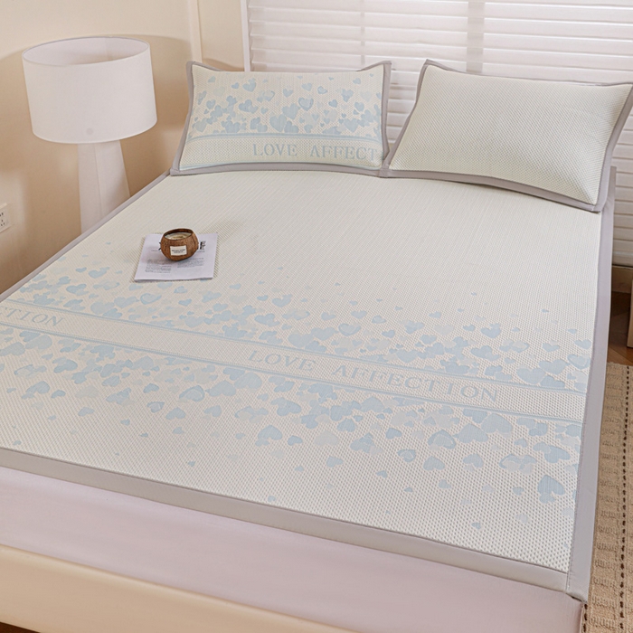 91家纺网 家纺一手货源 找家纺 富馨莱 2026新款PE乙纶高克重冰豆豆席凉感凉席单件席子平铺款学生宿舍支持一件定制尺寸 爱意满满-蓝