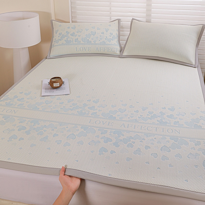 91家纺网 家纺一手货源 找家纺 富馨莱 2026新款PE乙纶高克重冰豆豆席凉感凉席单件席子平铺款学生宿舍支持一件定制尺寸 爱意满满-蓝