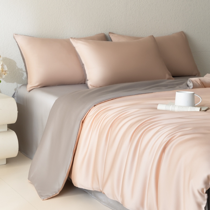 91家纺网 家纺一手货源 找家纺 禾时 2026新款60支奥地利兰精双拼纯色天丝四件套 月光石-岩石灰