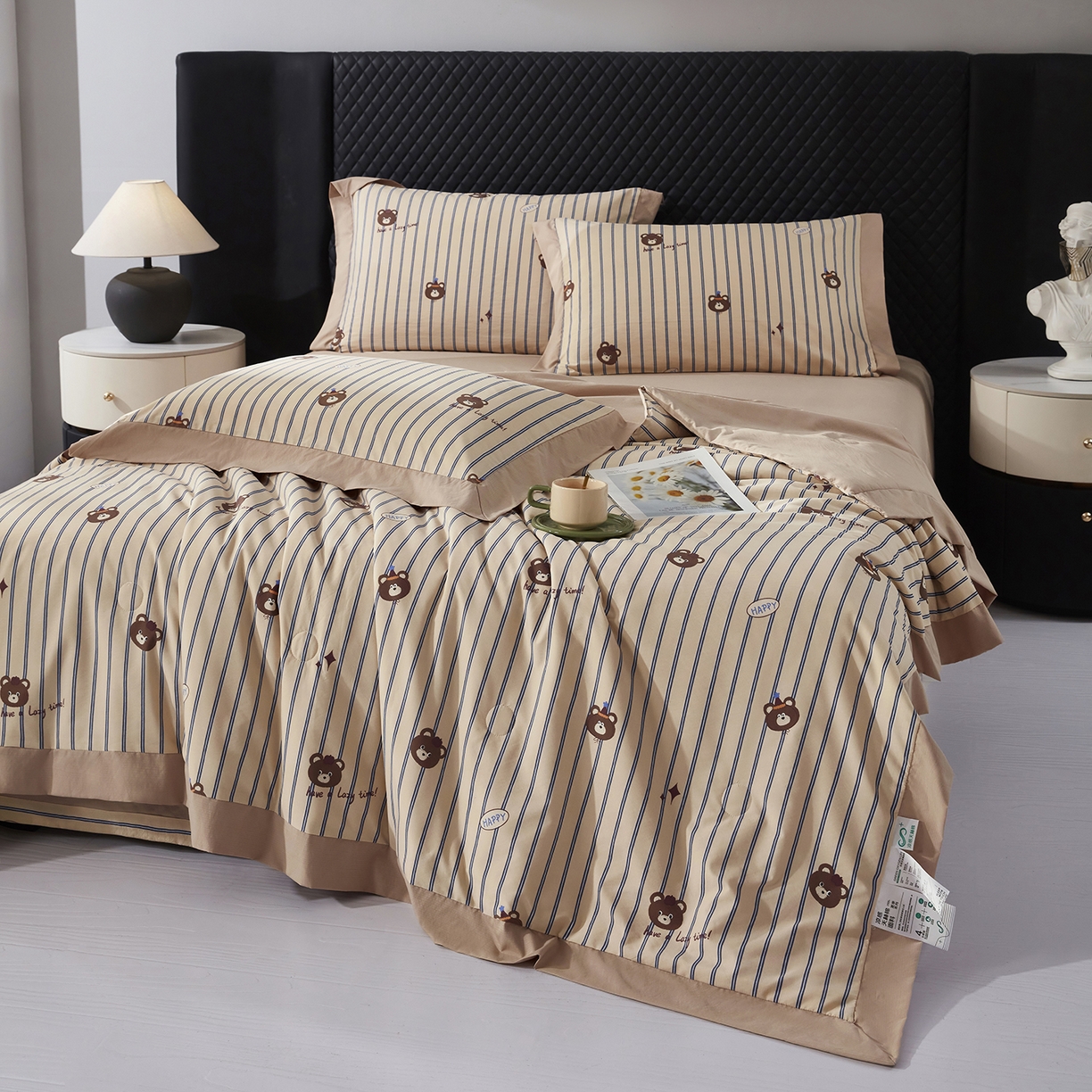 91家纺网 家纺一手货源 找家纺 网客家纺 2026新款A类凉感天丝棉夏被四件套 开心熊