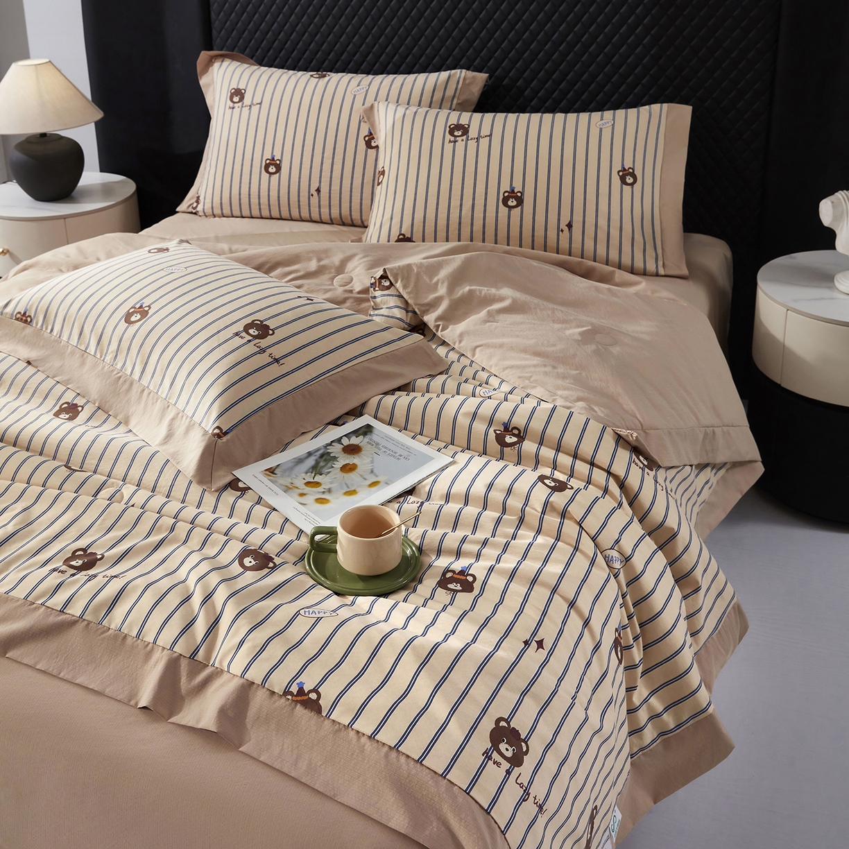 91家纺网 家纺一手货源 找家纺 网客家纺 2026新款A类凉感天丝棉夏被四件套 开心熊