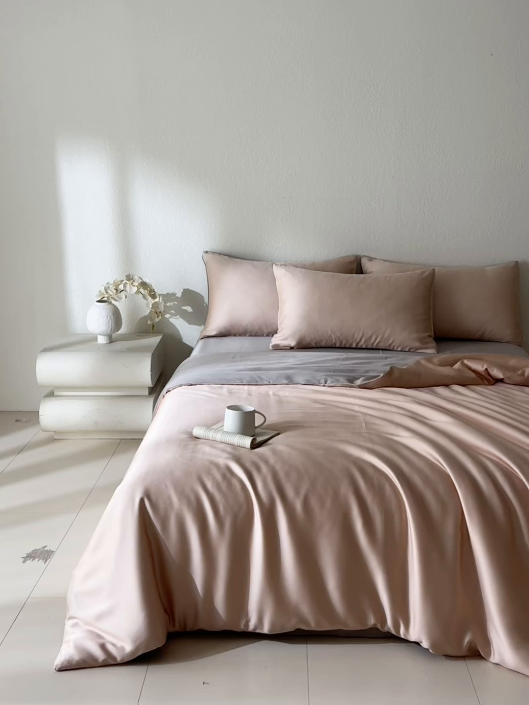 91家纺网 家纺一手货源 找家纺 禾时 2026新款60支奥地利兰精双拼纯色天丝四件套 月光石-岩石灰