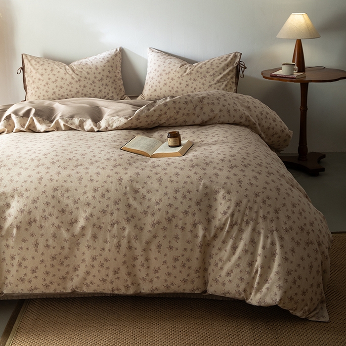 91家纺网 家纺一手货源 找家纺 若未家居 LOVEWE HOUSE 2026春夏新款全棉纯棉棉麻色织印花套件清茉系列四件套（控价 券后不低于298） 盛夏花园