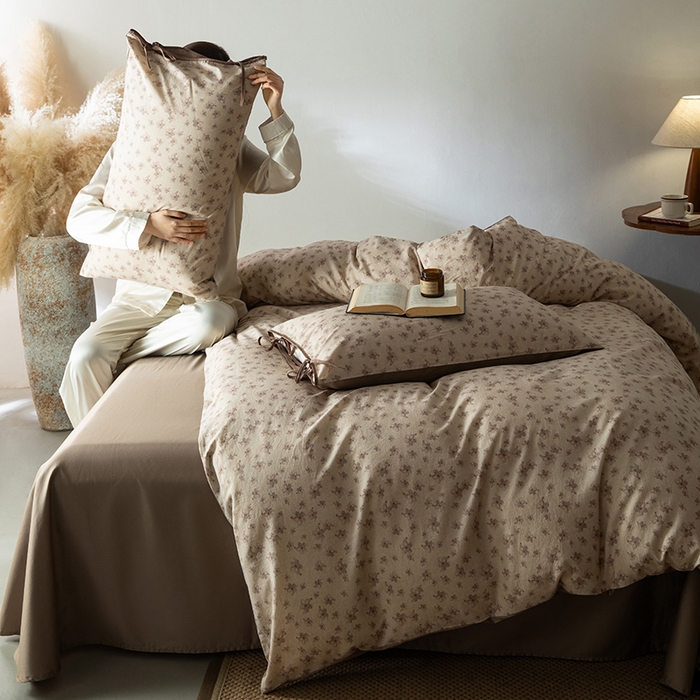 91家纺网 家纺一手货源 找家纺 若未家居 LOVEWE HOUSE 2026春夏新款全棉纯棉棉麻色织印花套件清茉系列四件套（控价 券后不低于298） 盛夏花园