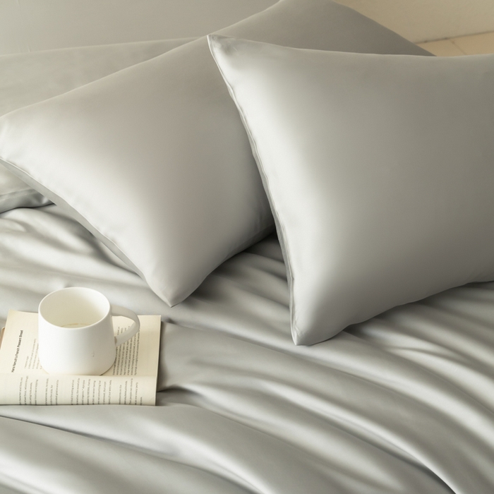 91家纺网 家纺一手货源 找家纺 禾时 2026新款60支奥地利兰精双拼纯色天丝四件套 云纱灰