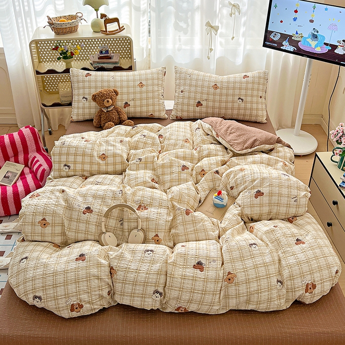 91家纺网 家纺一手货源 找家纺 （总）仟网汇 2026新款简单款泡芙纱印花四件套