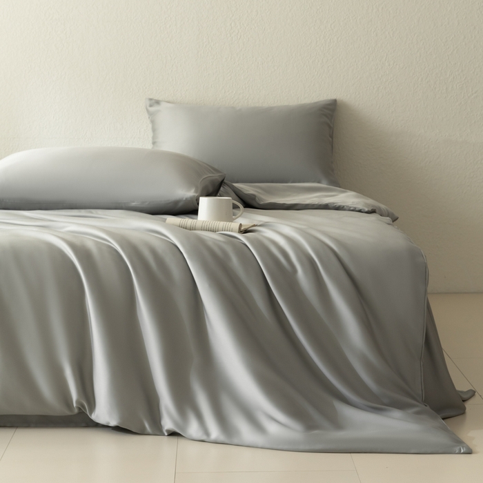 91家纺网 家纺一手货源 找家纺 禾时 2026新款60支奥地利兰精双拼纯色天丝四件套 云纱灰