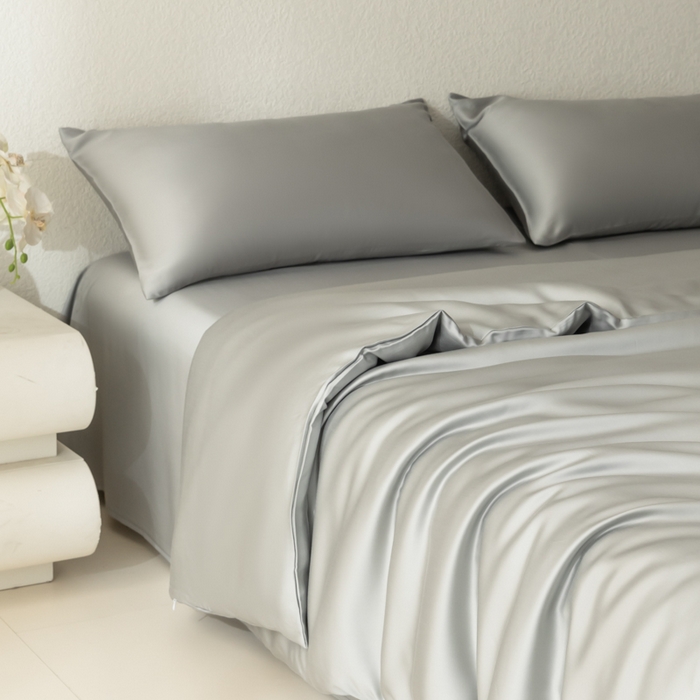 91家纺网 家纺一手货源 找家纺 禾时 2026新款60支奥地利兰精双拼纯色天丝四件套 云纱灰