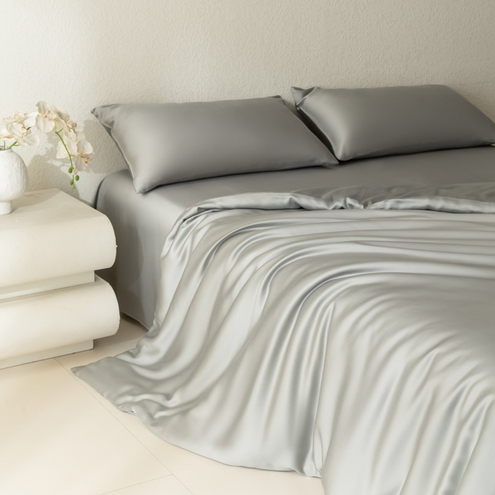 91家纺网 家纺一手货源 找家纺 禾时 2026新款60支奥地利兰精双拼纯色天丝四件套 云纱灰