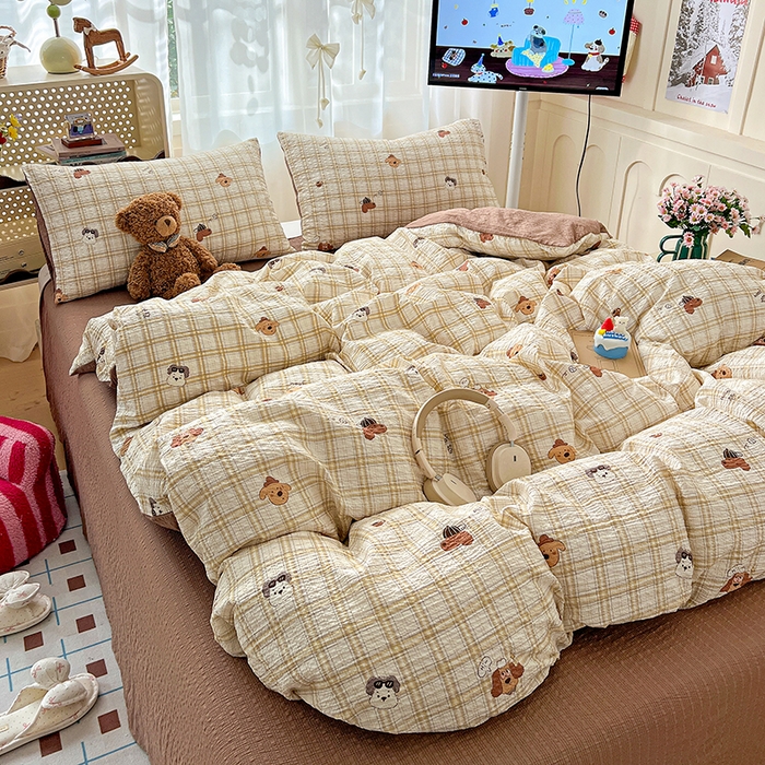 91家纺网 家纺一手货源 找家纺 （总）仟网汇 2026新款简单款泡芙纱印花四件套