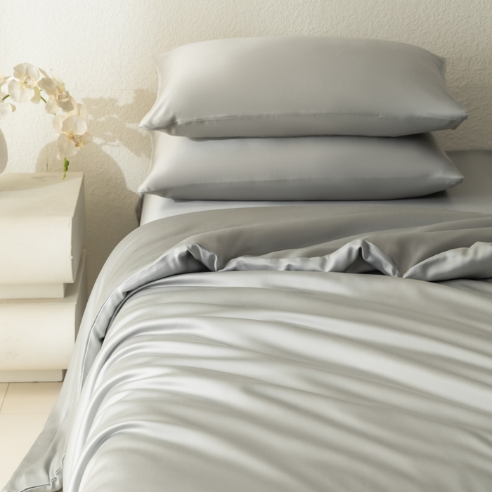 91家纺网 家纺一手货源 找家纺 禾时 2026新款60支奥地利兰精双拼纯色天丝四件套 云纱灰