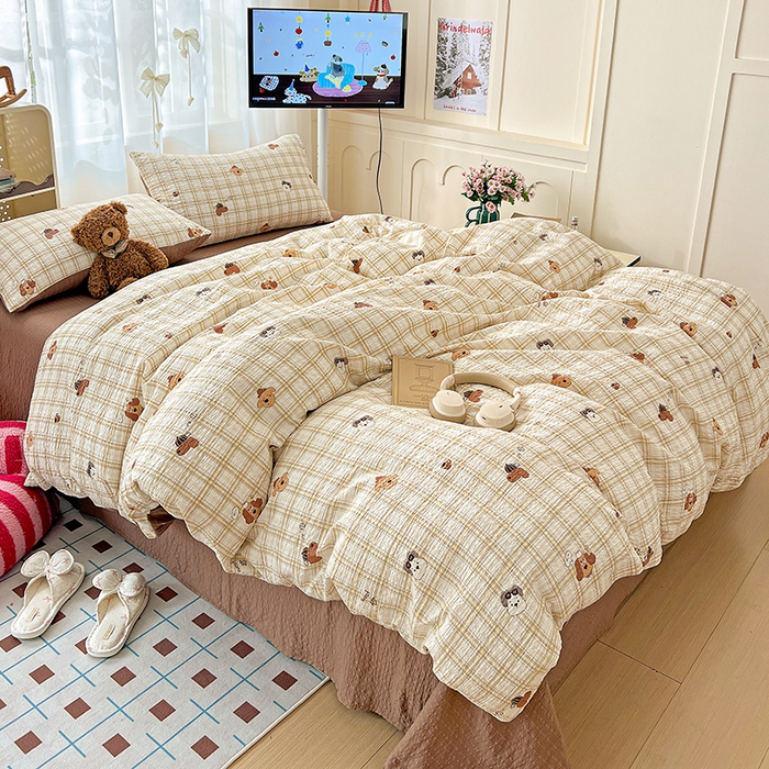 91家纺网 家纺一手货源 找家纺 （总）仟网汇 2026新款简单款泡芙纱印花四件套