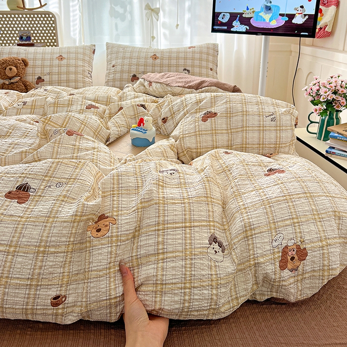 91家纺网 家纺一手货源 找家纺 （总）仟网汇 2026新款简单款泡芙纱印花四件套