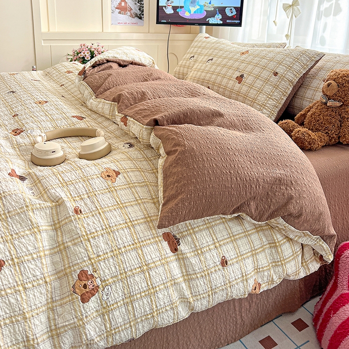 91家纺网 家纺一手货源 找家纺 （总）仟网汇 2026新款简单款泡芙纱印花四件套