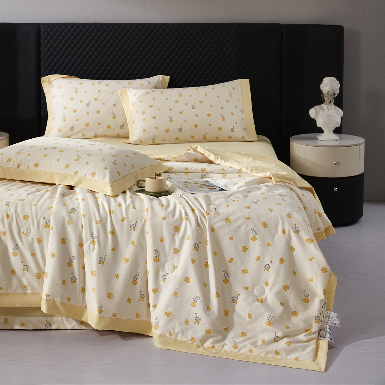 91家纺网 家纺一手货源 找家纺 网客家纺 2026新款A类凉感天丝棉夏被四件套 柠檬