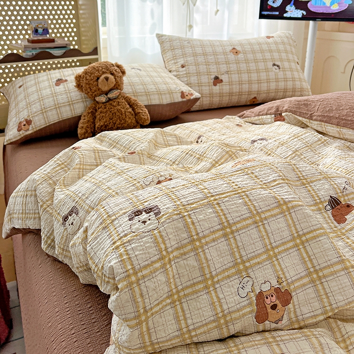 91家纺网 家纺一手货源 找家纺 （总）仟网汇 2026新款简单款泡芙纱印花四件套