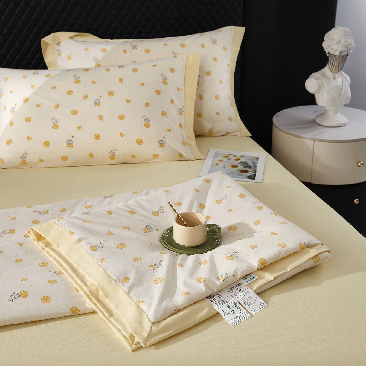 91家纺网 家纺一手货源 找家纺 网客家纺 2026新款A类凉感天丝棉夏被四件套 柠檬