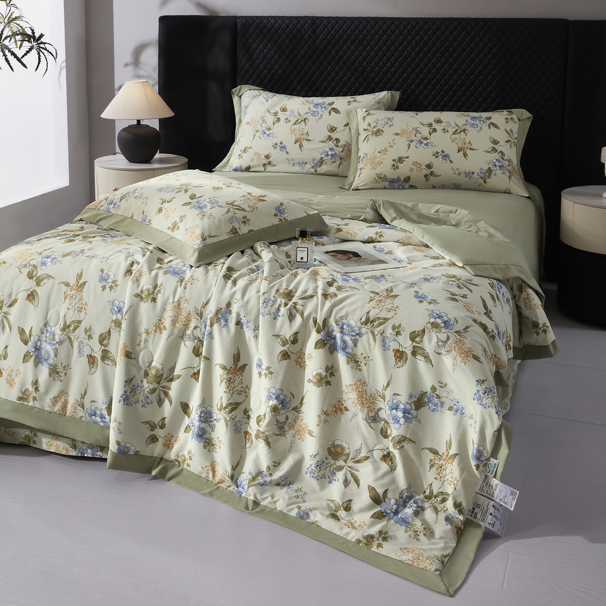 91家纺网 家纺一手货源 找家纺 网客家纺 2026新款A类凉感天丝棉夏被四件套 松香