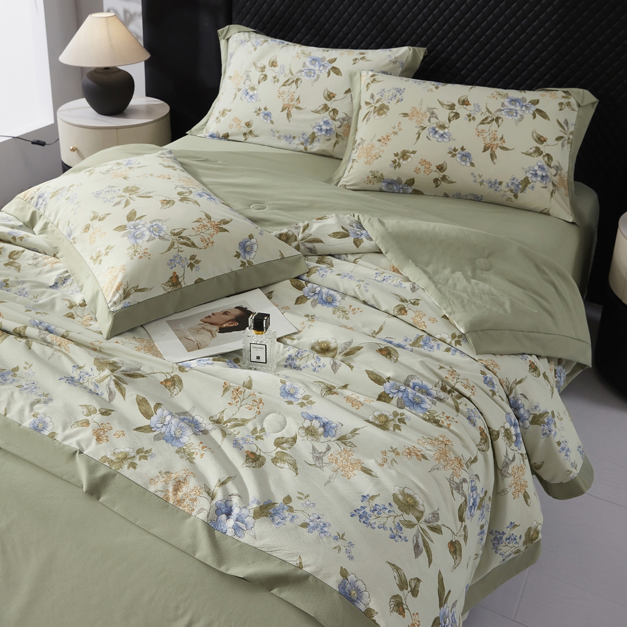 91家纺网 家纺一手货源 找家纺 网客家纺 2026新款A类凉感天丝棉夏被四件套 松香