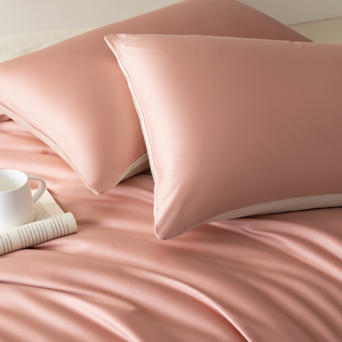 91家纺网 家纺一手货源 找家纺 禾时 2026新款60支奥地利兰精双拼纯色天丝四件套 芝芝桃桃-极地白