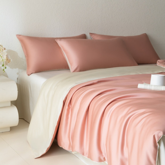 91家纺网 家纺一手货源 找家纺 禾时 2026新款60支奥地利兰精双拼纯色天丝四件套 芝芝桃桃-极地白