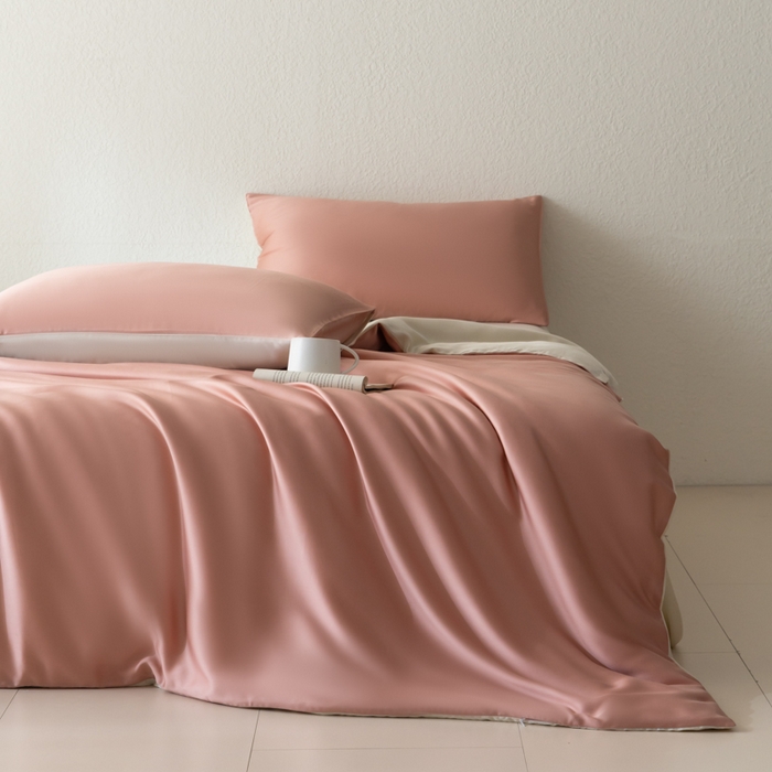 91家纺网 家纺一手货源 找家纺 禾时 2026新款60支奥地利兰精双拼纯色天丝四件套 芝芝桃桃-极地白