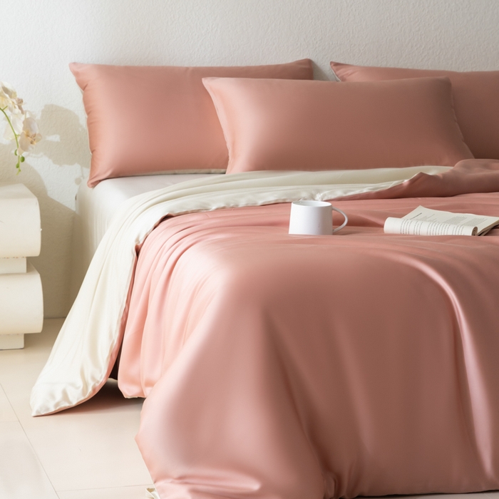 91家纺网 家纺一手货源 找家纺 禾时 2026新款60支奥地利兰精双拼纯色天丝四件套 芝芝桃桃-极地白