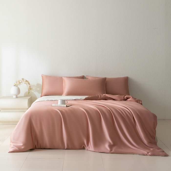 91家纺网 家纺一手货源 找家纺 禾时 2026新款60支奥地利兰精双拼纯色天丝四件套 芝芝桃桃-极地白