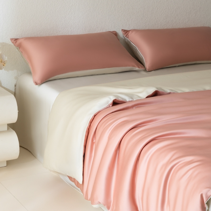 91家纺网 家纺一手货源 找家纺 禾时 2026新款60支奥地利兰精双拼纯色天丝四件套 芝芝桃桃-极地白