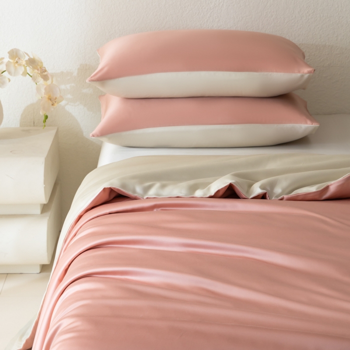 91家纺网 家纺一手货源 找家纺 禾时 2026新款60支奥地利兰精双拼纯色天丝四件套 芝芝桃桃-极地白