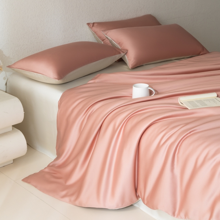 91家纺网 家纺一手货源 找家纺 禾时 2026新款60支奥地利兰精双拼纯色天丝四件套 芝芝桃桃-极地白