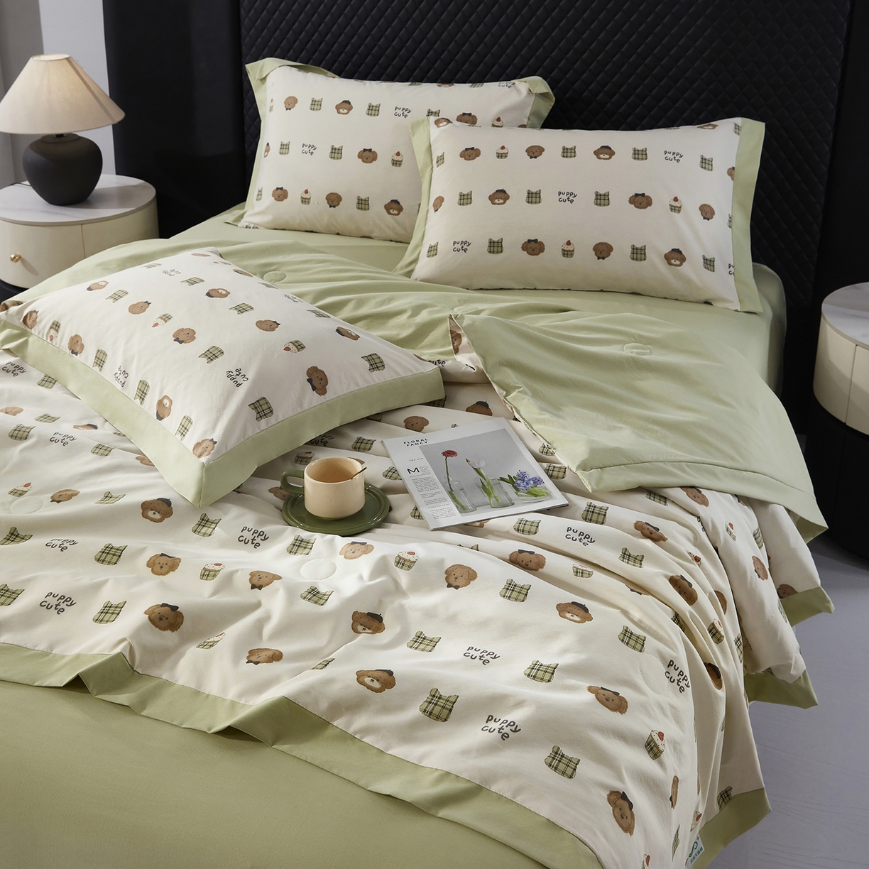 91家纺网 家纺一手货源 找家纺 网客家纺 2026新款A类凉感天丝棉夏被四件套 甜点熊