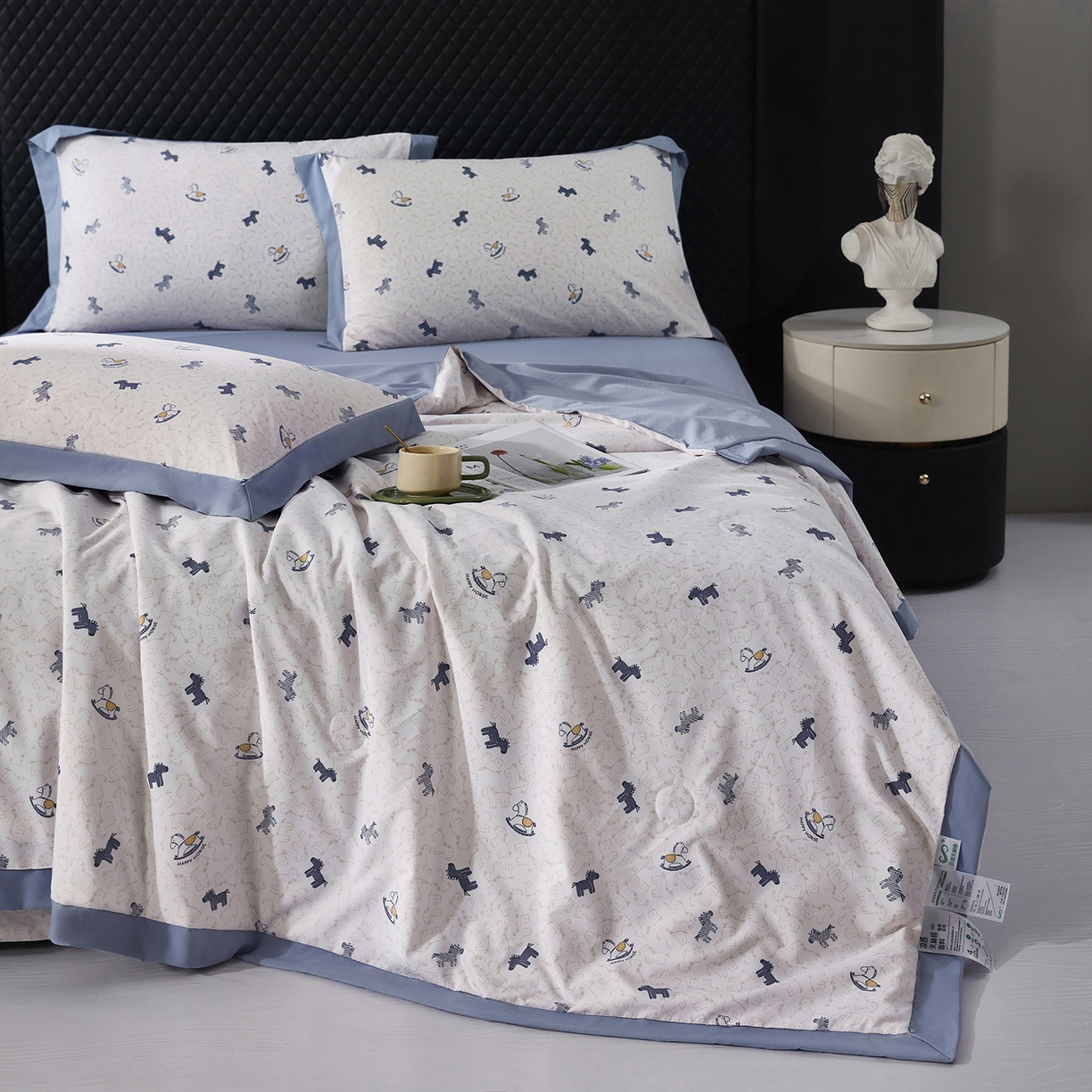 91家纺网 家纺一手货源 找家纺 网客家纺 2026新款A类凉感天丝棉夏被四件套 小木马