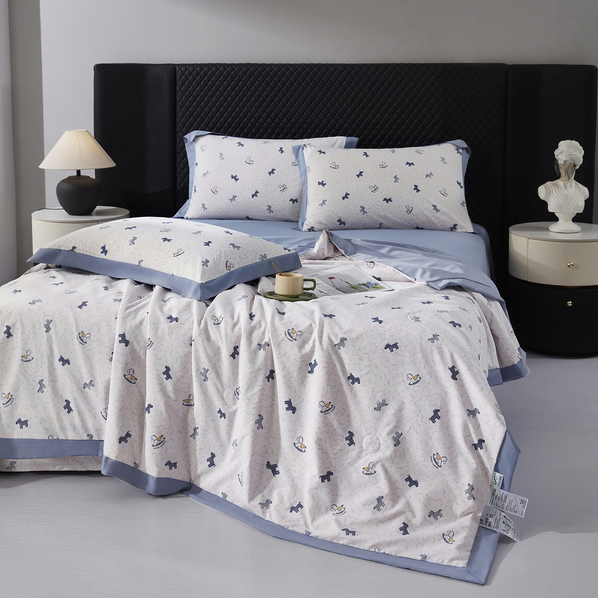 91家纺网 家纺一手货源 找家纺 网客家纺 2026新款A类凉感天丝棉夏被四件套 小木马