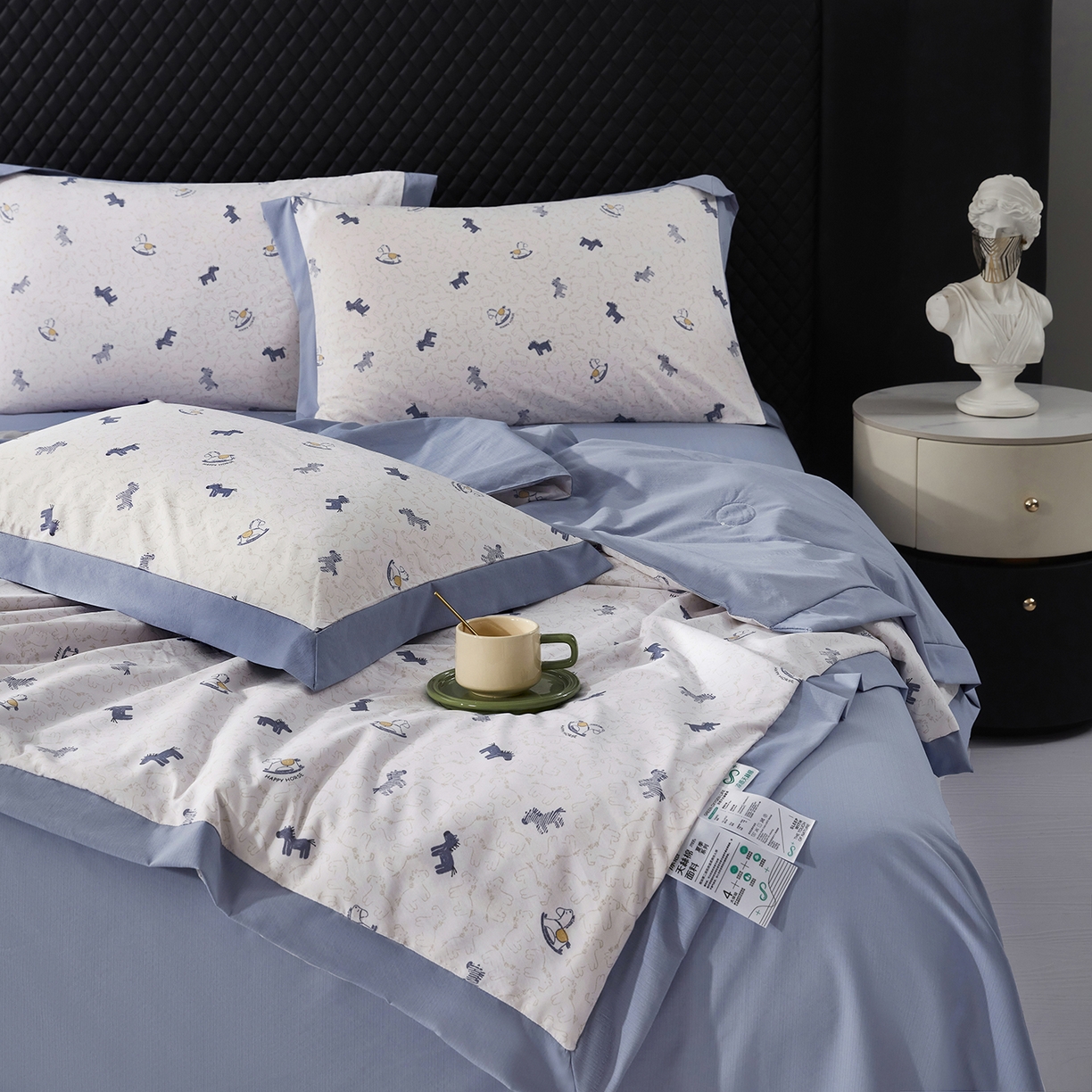 91家纺网 家纺一手货源 找家纺 网客家纺 2026新款A类凉感天丝棉夏被四件套 小木马