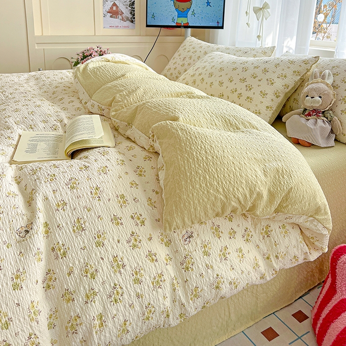 91家纺网 家纺一手货源 找家纺 仟网汇 2026新款简单款泡芙纱印花四件套 春日来信