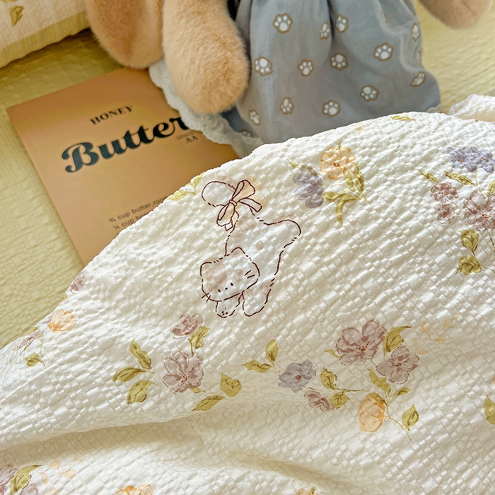 91家纺网 家纺一手货源 找家纺 仟网汇 2026新款简单款泡芙纱印花四件套 欢乐趴