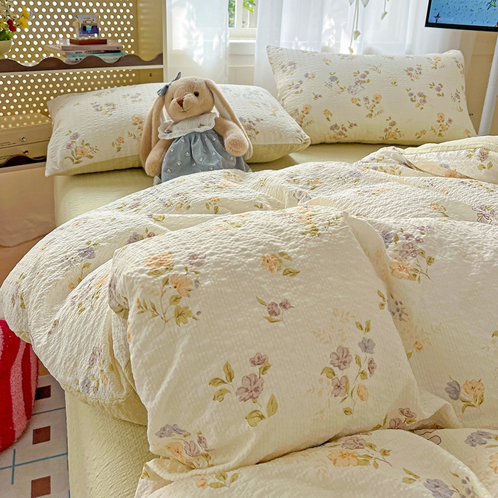 91家纺网 家纺一手货源 找家纺 仟网汇 2026新款简单款泡芙纱印花四件套 欢乐趴