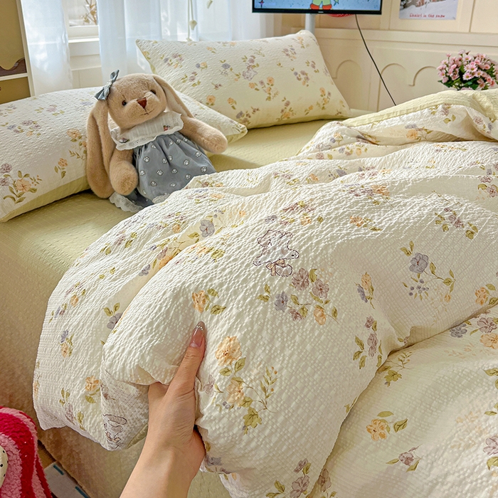 91家纺网 家纺一手货源 找家纺 仟网汇 2026新款简单款泡芙纱印花四件套 欢乐趴