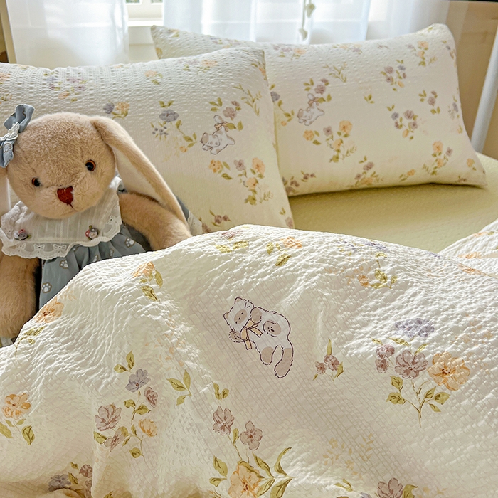 91家纺网 家纺一手货源 找家纺 仟网汇 2026新款简单款泡芙纱印花四件套 欢乐趴