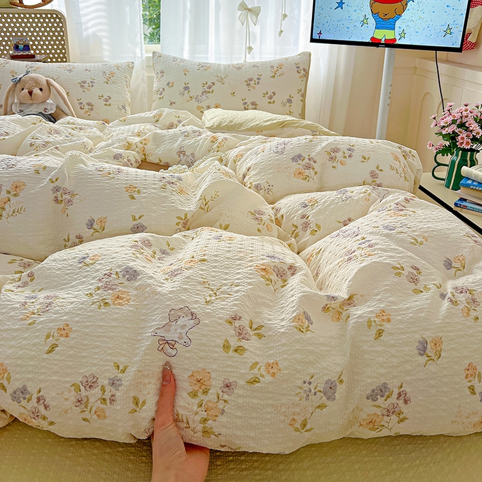 91家纺网 家纺一手货源 找家纺 仟网汇 2026新款简单款泡芙纱印花四件套 欢乐趴