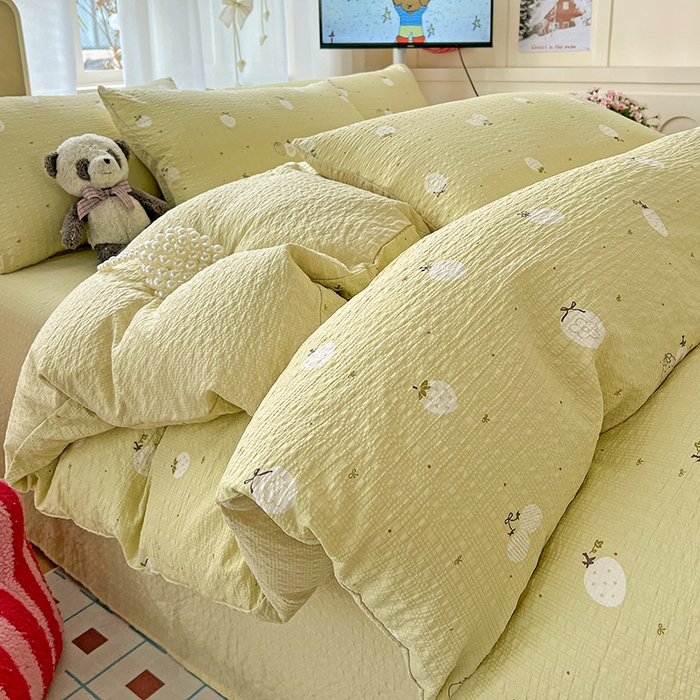 91家纺网 家纺一手货源 找家纺 仟网汇 2026新款简单款泡芙纱印花四件套 抹茶梅梅