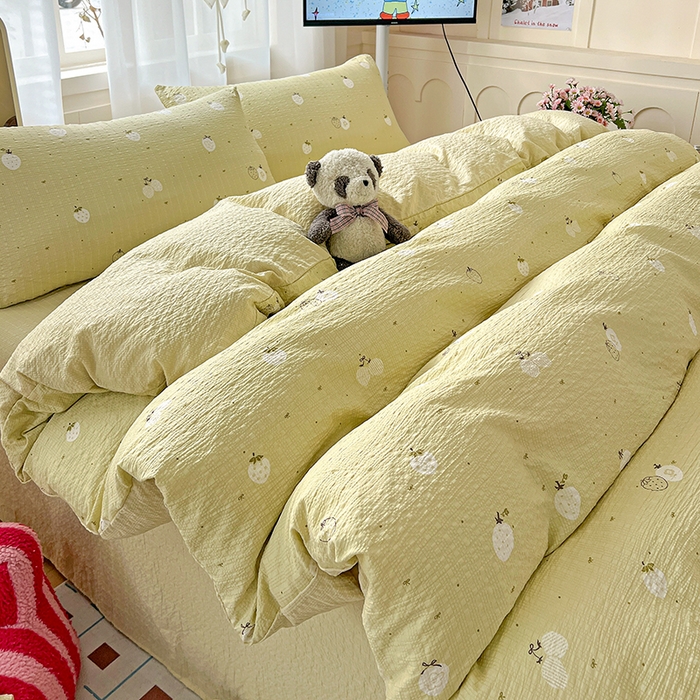 91家纺网 家纺一手货源 找家纺 仟网汇 2026新款简单款泡芙纱印花四件套 抹茶梅梅