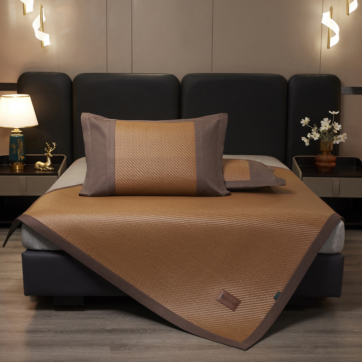 91家纺网 家纺一手货源 找家纺 网客家纺 2026新款Romanee雪藤凉感席 卡其