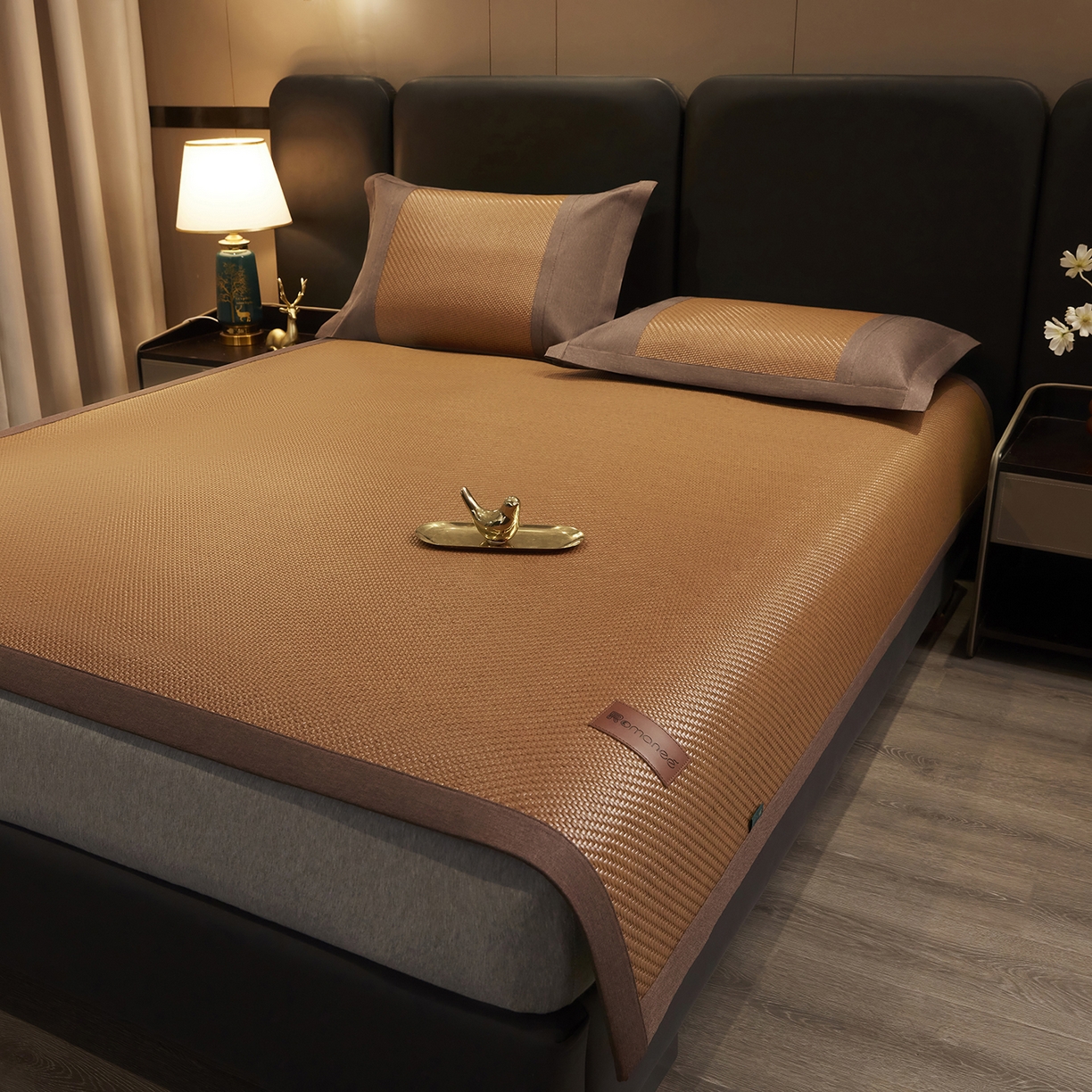 91家纺网 家纺一手货源 找家纺 网客家纺 2026新款Romanee雪藤凉感席 卡其