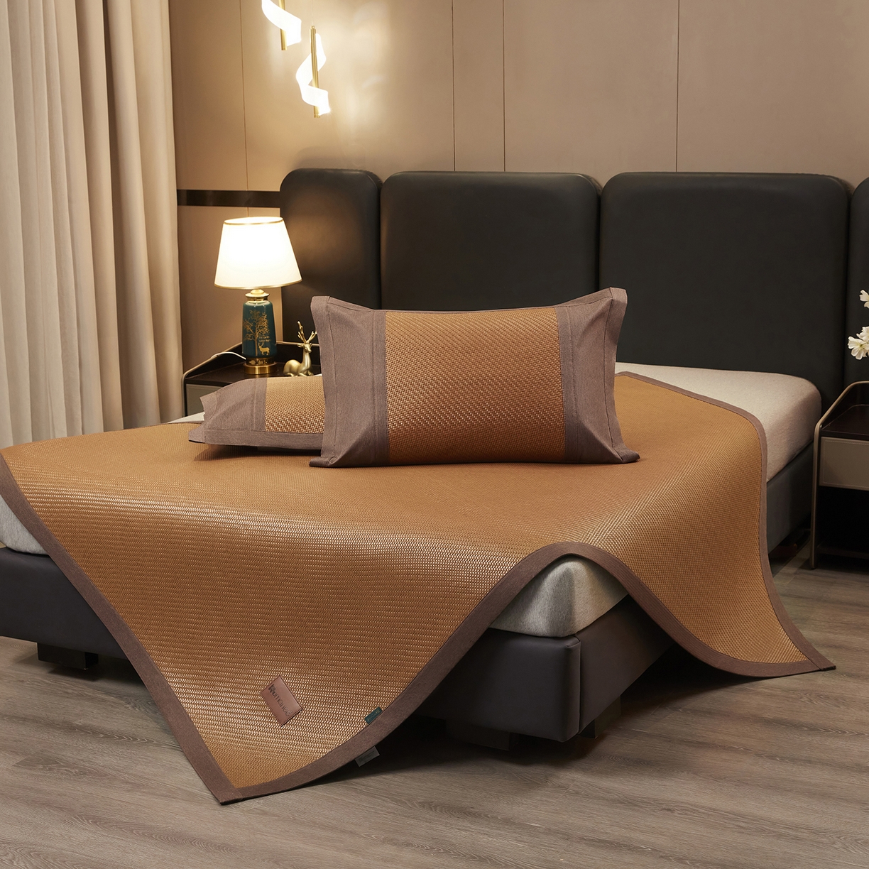 91家纺网 家纺一手货源 找家纺 网客家纺 2026新款Romanee雪藤凉感席 卡其