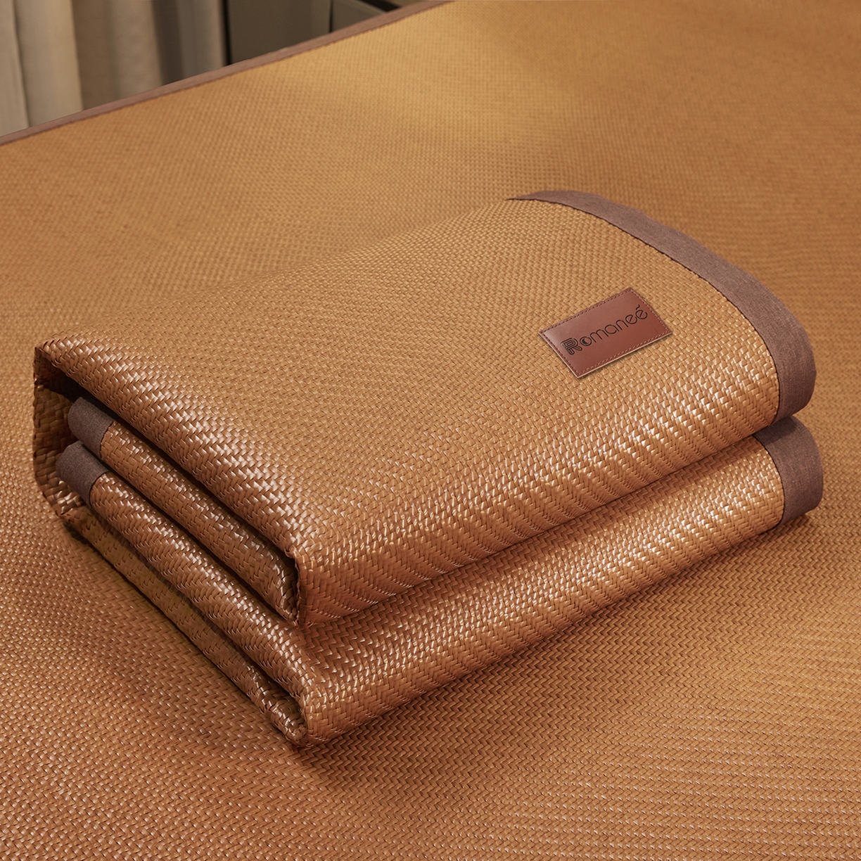91家纺网 家纺一手货源 找家纺 网客家纺 2026新款Romanee雪藤凉感席 卡其