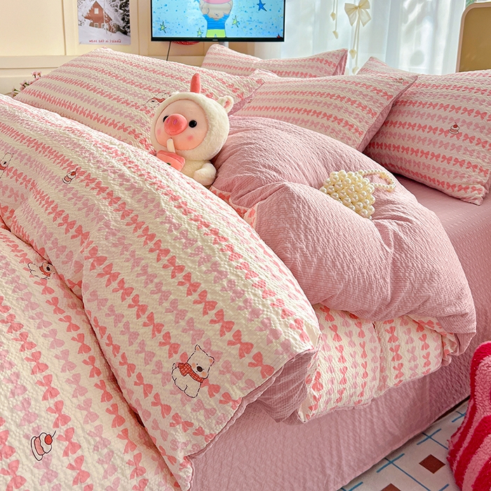 91家纺网 家纺一手货源 找家纺 仟网汇 2026新款简单款泡芙纱印花四件套 泡芙小狗