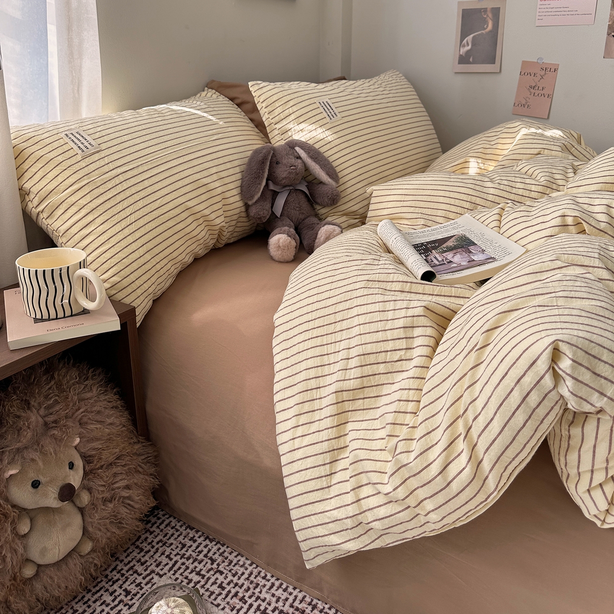 91家纺网 家纺一手货源 找家纺 （总）艾咪-Amy ntmy 2026新款布标条纹款全棉纯棉色织水洗棉四件套